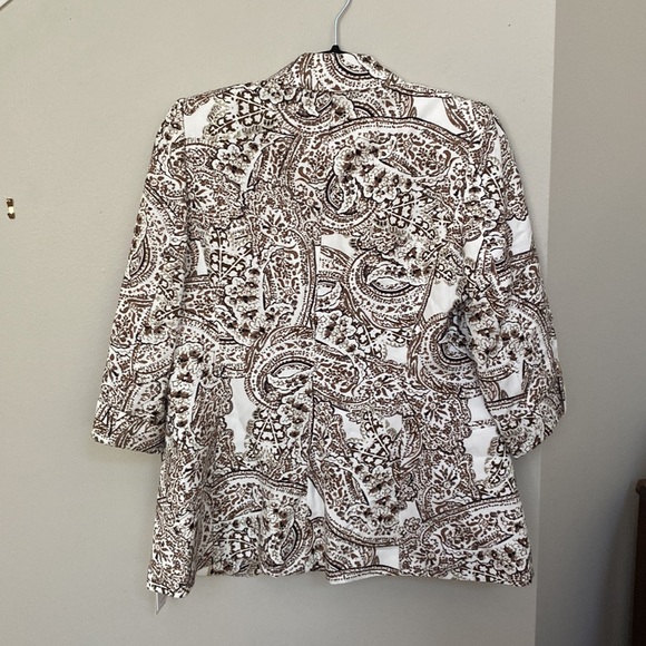 Calvin Klein Paisley Print Linen-Blend Collar Roll-Tab Sleeve Open Front Jacket - Picture 9 of 16